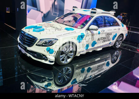 A Mercedes-Benz autonomous test car at the IAA 2019 international automobile exhibition, Frankfurt am Main, Germany Stock Photo