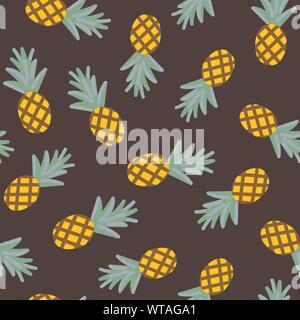 seamless vector pattern with scattered pineapples on a brown background Stock Vector