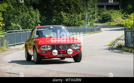 Classic car, a vintage Lancia model Fulvia HF during a meeting for historic cars Stock Photo