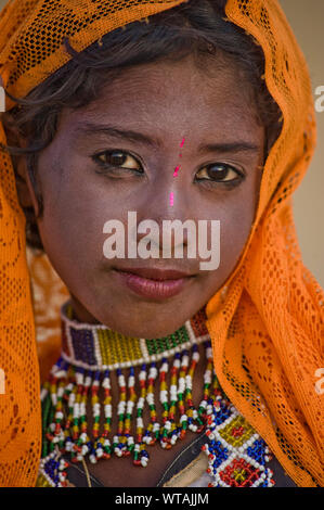 Young Rajasthani girl with traditional looking Stock Photo