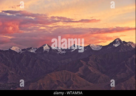Twilight at Himalayan range in Leh city Stock Photo