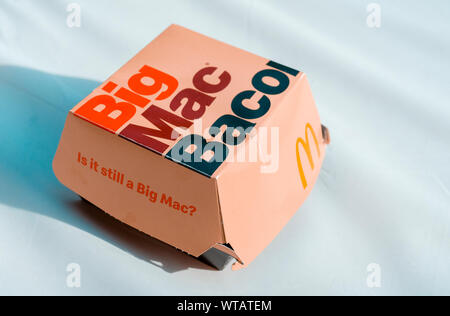 McDonald's Big Mac Bacon Burger, Mcdonald's is the worlds biggest chain of fast food restaurants Stock Photo