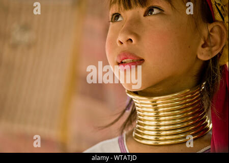 Gorgeous young student in the Long Neck Karen tribe school Stock Photo