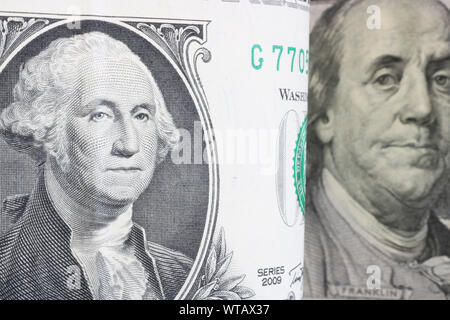 Us President Washington On A Bent 1 Dollar Bill Close Up