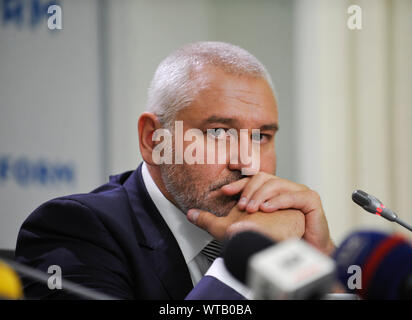 Mark Feygin, lawyer of Ukrainian journalist  and prisoner recently released by Russia Roman Suschenko attends a press conference in Kiev.Roman Suschenko was a Paris correspondent for the Ukrainian national news agency Ukrinform and he was detained on September 30, 2016 in Moscow, where he arrived with a private trip from Paris. On October 7, 2016, he was charged with espionage. On June 4, 2018, the Moscow City Court sentenced Sushchenko to 12 years in a maximum security prison. The exchange of prisoners between Ukraine and Russia took place on 07 September 2019. Stock Photo