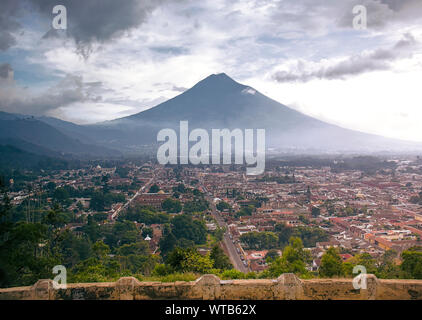 View from Cerro de la Cruz on Antigua, Guatemala. Colonial Antigua, a Unesco World Heritage, was the former capital of Guatemala. Stock Photo