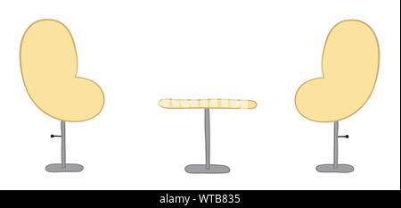 Vector illustration office, chairs and coffee table. Hand drawn. Colored outlines. Stock Vector