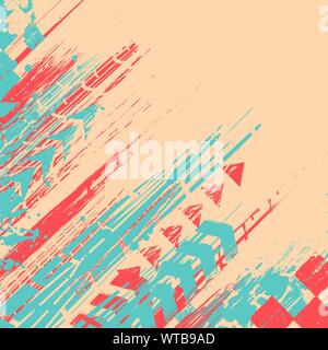 Three color background with grunge tire tracks and ink blots Stock Vector