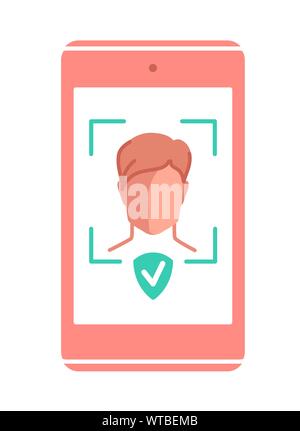 Face recognition. Payment using Face Payment And Identification. Mobile phone with Biometric identification. Vector modern business concept on isolated white background. Stock Vector