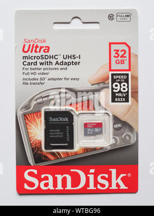 SAN FRANCISCO, USA - CIRCA AUGUST 2019: Sandisk Ultra MicroSDHC SD card Stock Photo