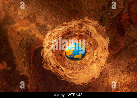 Earth In the Shape of an Egg in a Nest Stock Photo