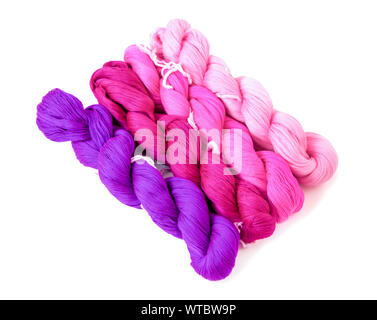 Colorful and different color threads, cotton craft threads on white canvas background with clipping path. Stock Photo