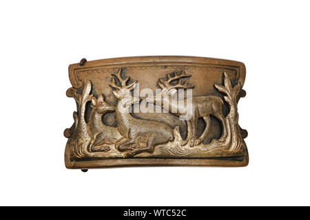 German gilt hunting belt buckle of 18th century. Stock Photo