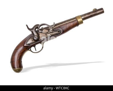 19th century Saxon hussar officer percussion pistol with smooth round bore. Stock Photo