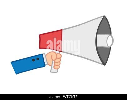 Vector illustration businessman holding megaphone. Hand drawn. Colored outlines. Stock Vector