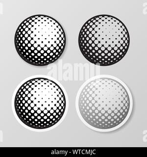 Set of four golf ball stickers isolated on gray background Stock Vector