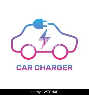 Electric car icon. Electric car charging station. Silhouette electric car in form of cable with plug. Vector Illustration. EPS 10. Stock Vector