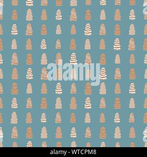 seamless vector pattern with gingerbread christmas tre cookies on a blue background Stock Vector