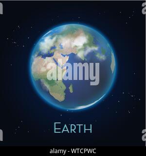 Realistic Earth planet icon.World globe from space Stock Vector