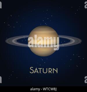 Saturn planet with ring system. Cosmos, space Stock Vector