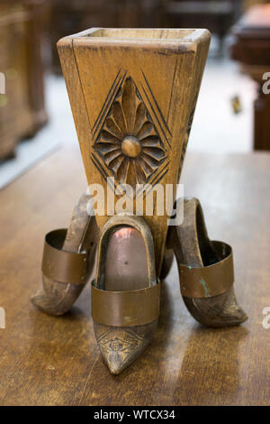 Original wood vase decorated with carvings Stock Photo