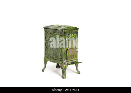 Vintage stove of the 19th century on white background. Stock Photo