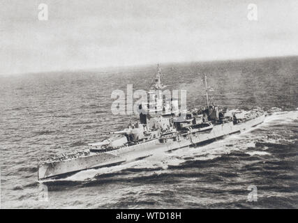 The English battleship 'Warspite' fought the Second Battle of Narvik. WWII period. Stock Photo