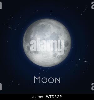 Full moon or half of luna closeup with craters Stock Vector
