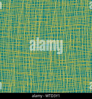 Funky modern gold and teal hand drawn plaid weave. Seamless vector grid pattern with loose organic vibe. Great for festive, seasonal packaging Stock Vector