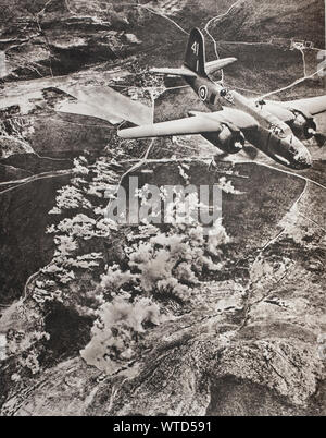 The British air force, the main weapon on the desert front. A R. A. F. Boston bomber attacks German gas depots and tank columns to prepare the march t Stock Photo