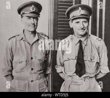 Those who forced Rommel to retreat. Sir Harold Alexander, commander-in-chief in the Middle East, and General Bernard Law Montgomery, Commander of the Stock Photo