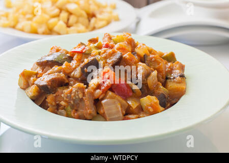 homemade spanish starter made with tomato sauce and veggies called pisto Stock Photo