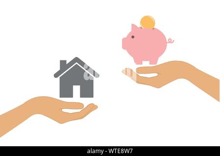 buy house real estate price piggy bank change concept with human hands vector illustration EPS10 Stock Vector