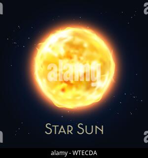 Sun star icon. Flare, fire of solar system sphere Stock Vector