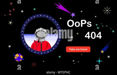 Error 404. Site not found. Illustration of an astronaut in free space. Space background. Vectorana illustration. Stock Vector
