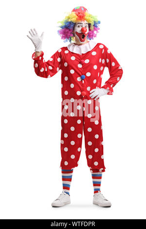 Funny cheerful clown waving isolated on white background Stock Photo ...