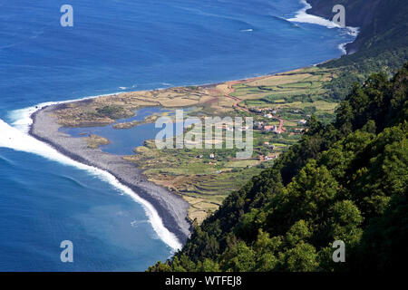 Coastal view to Faja dos Cubres and Ponta da Caldeira Sao Jorge Island Azores Portugal Stock Photo