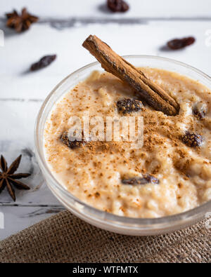 Peruvian arroz con leche dessert with rice and cinnamon Stock Photo