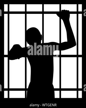 Man in prison behind bars Stock Photo