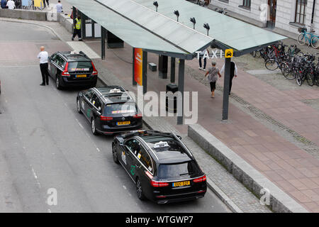 Stockholm, Sweden - September 10, 2019: Taxis waiting for passengers at the taxi stand outside the Stockholm Central station. Stock Photo