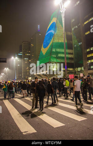 Protesting on Paulista Avenue against the increase in tariffs of Public Transport, São Paulo, Brazil Stock Photo
