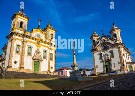 Igreja São Francisco de Assis e Igreja Nossa Senhora do Carmo, St. Francis Assis Church and Church Our Lady Mount Carmel, Mariana, Minas Gerais, Brazi Stock Photo