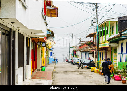 Viewon colonial buildings in the streets of Filandia, Colombia Stock Photo