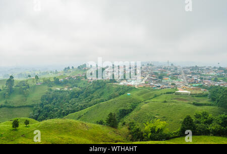 Aerial view over the colonial city of Filandia in Colombia Stock Photo