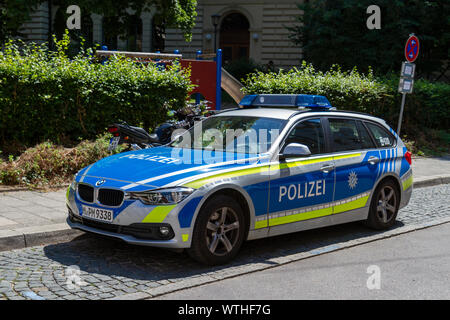 A German Police (Polizei) patrol car parked in Munich, Bavaria, Germany. Stock Photo