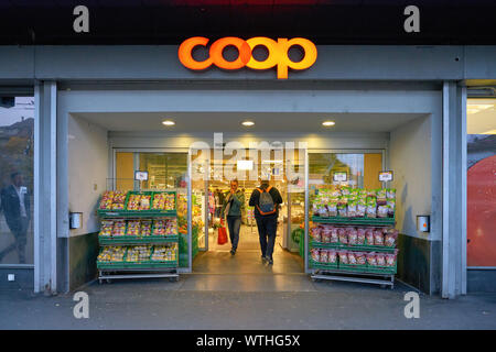 ZURICH, SWITZERLAND - CIRCA OCTOBER, 2018: entrance to Coop store in Zurich. Stock Photo