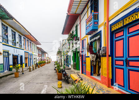 Viewon colonial buildings in the streets of Filandia, Colombia Stock Photo