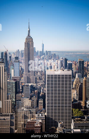 Skyline of Manhattan with the Empire State Building in front, New York, USA Stock Photo
