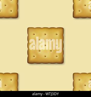 Seamless Pattern with Realistic Vector 3d Square Delicious Cookies Rustic, Cracker, Biscuit. Design Template of Sweet Cookie, Yummy Crackers Stock Vector