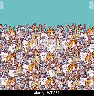 Big group rabbits seamless pets animal pattern. Color vector illustration EPS8 Stock Vector